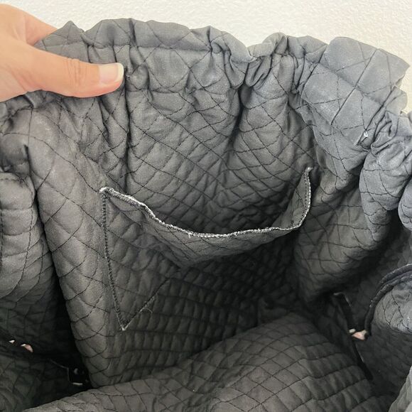 Vintage Ladies Large Black Tote Teacups print Lined Hinged‎ Metal Closure Ruffle - Picture 7 of 11